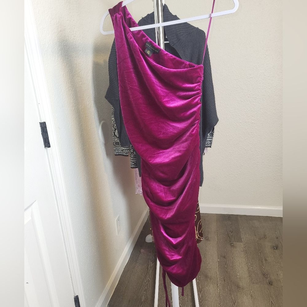 House Of Harlow Velvet Luxe One Shoulder Ruched Dress Small